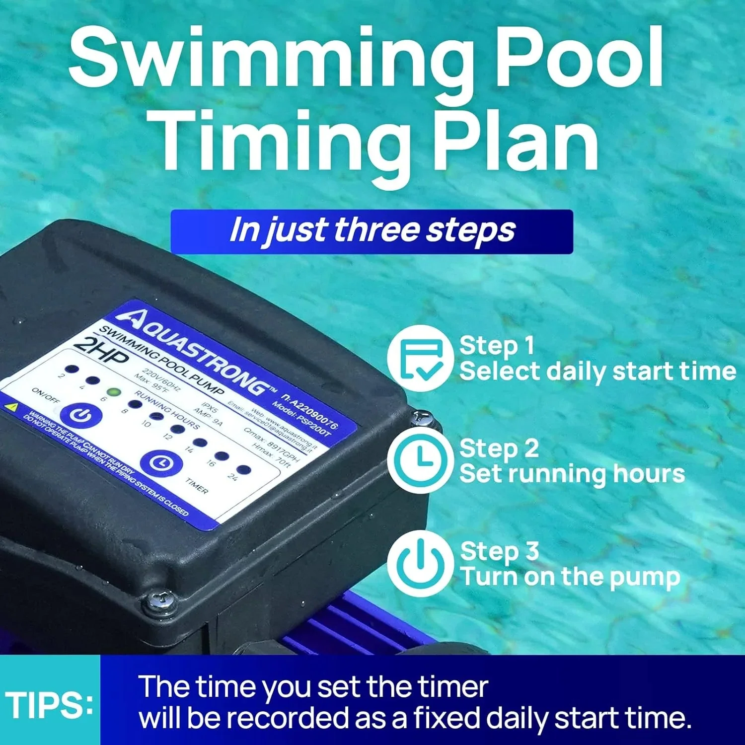 Aquastrong in Above Ground Pool Pump High Flow with Timer 2HP 8917 Gph 220V