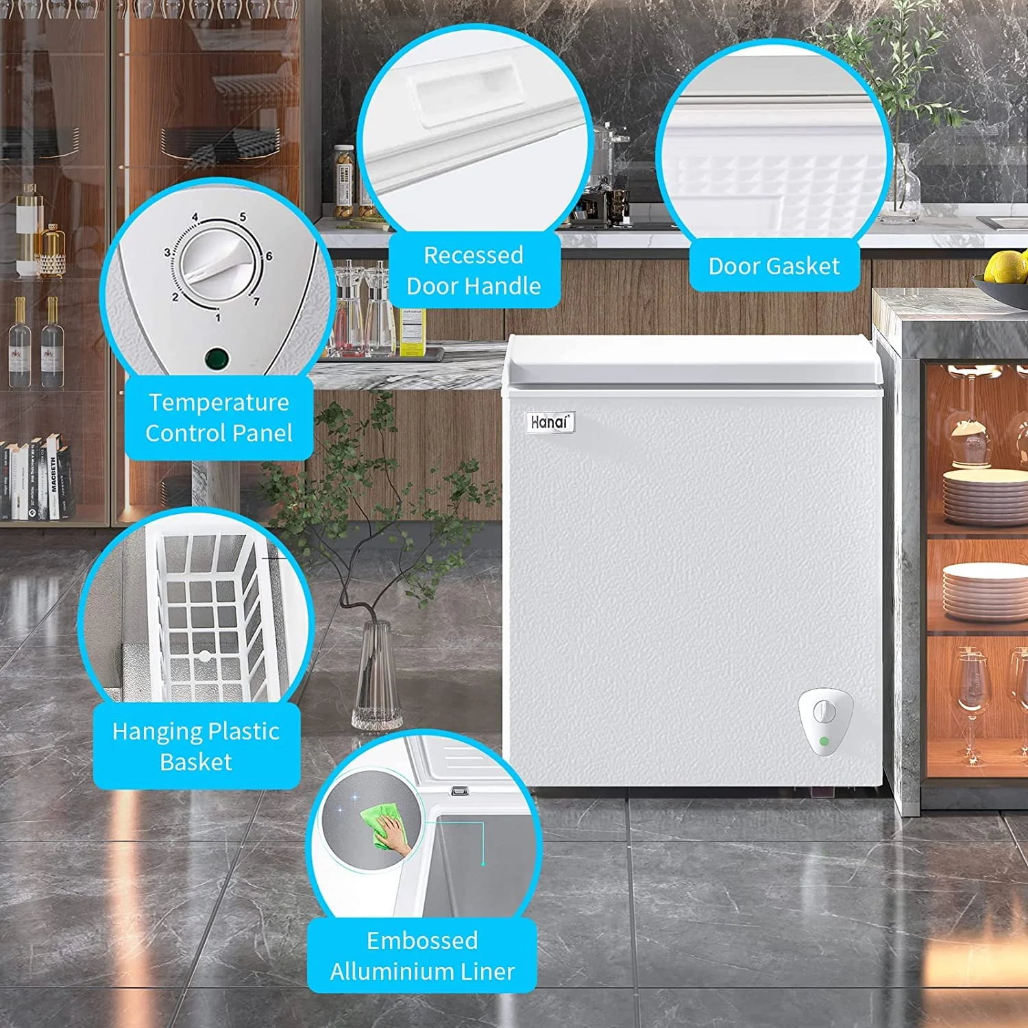 5.0 Cubic Chest Freezer, Compact Deep Freezer with Top Open Door and Removable Storage Basket, 7 Gears Temperature Control, Energy Saving, for Office Dorm or Apartment - Image 5