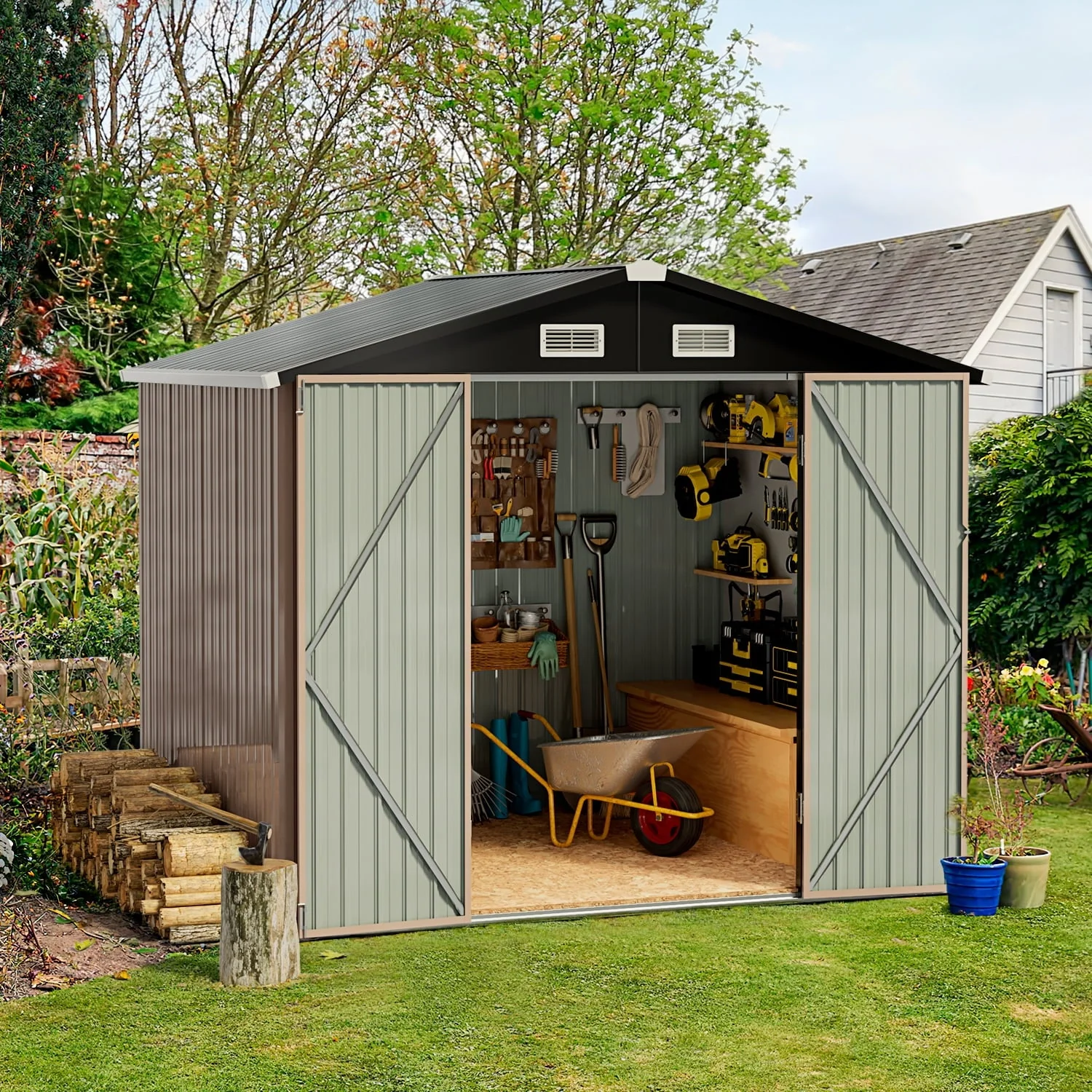 6 x 4 ft Outdoor Metal Storage Shed with Lock for Backyard, Garden(5 x 3)