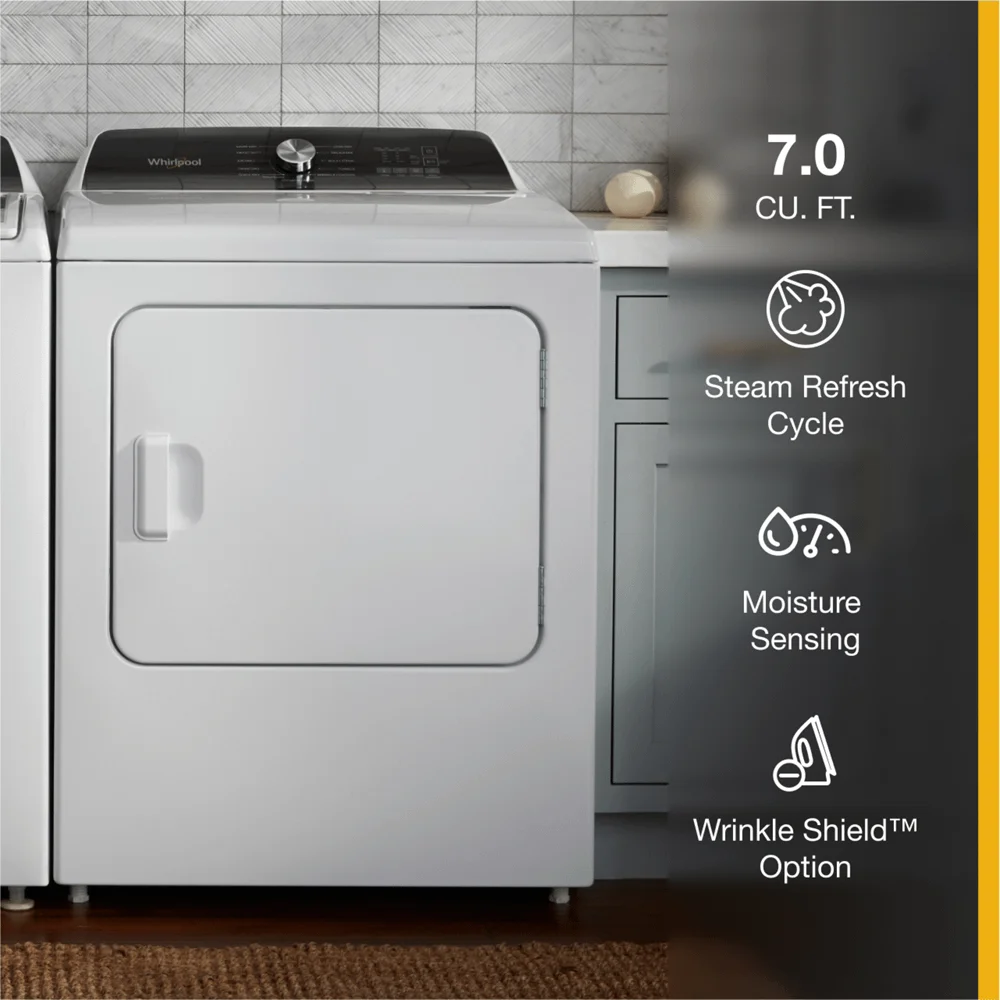 Whirlpool?? WED5050LW 7.0 Cu. Ft. Top Load Electric Moisture Sensing Dryer with Steam