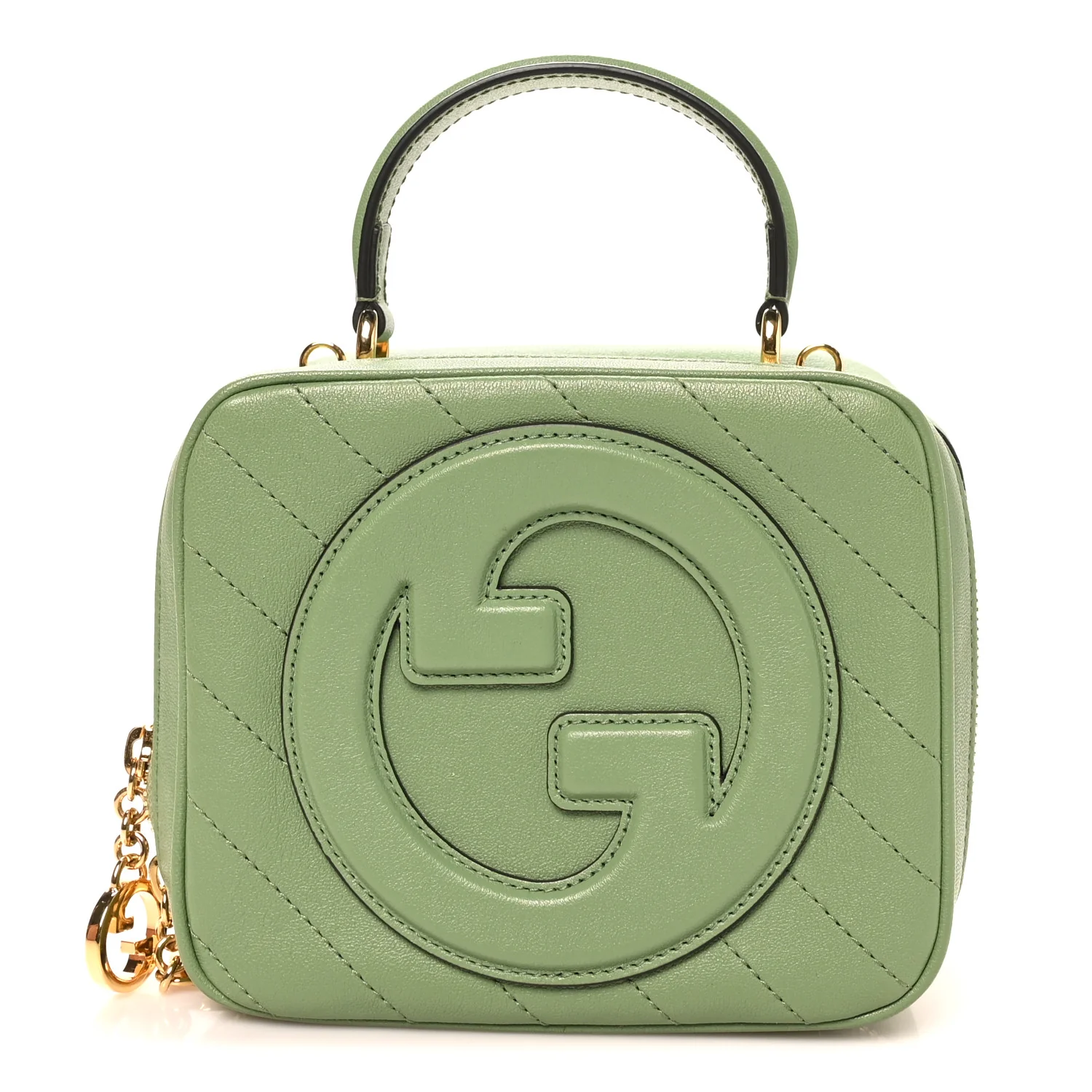 Sakai Be Green Calfskin Diagonal Stitched Small Blondie Shoulder Bag Light Green