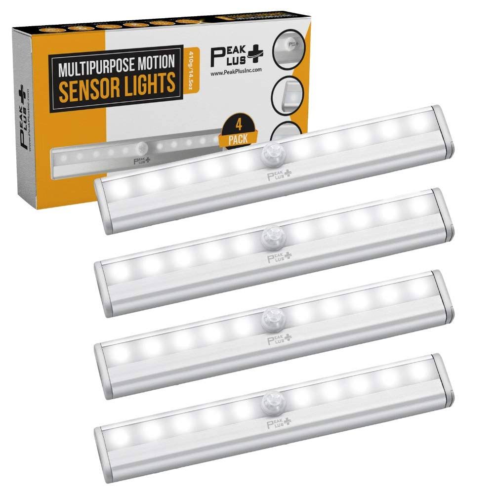 PeakPlus LED Motion Sensor Light, LED Battery Operated Lights, Under Cabinet Lighting, Stick on Lights, 10-LED Magnetic Wireless Motion Sensor Night