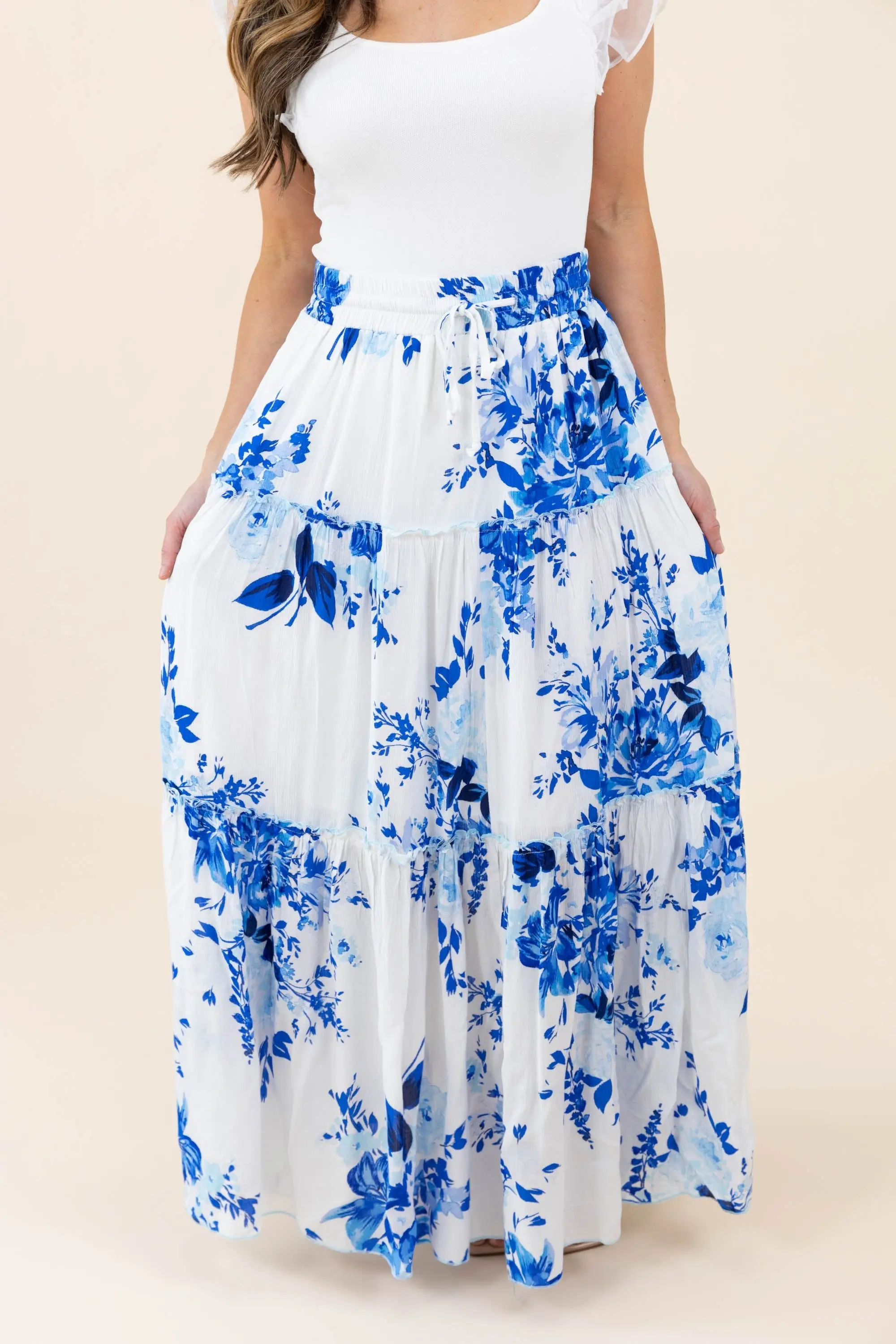 I Love It When You Call Me Señorita Tiered Ruffle Drawstring Maxi Skirt