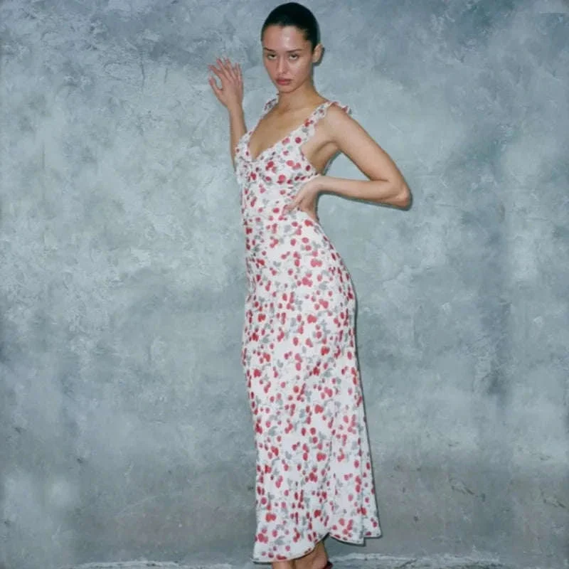 Robe Maxi Dos Nu Plongeant Fleurie Mode Été