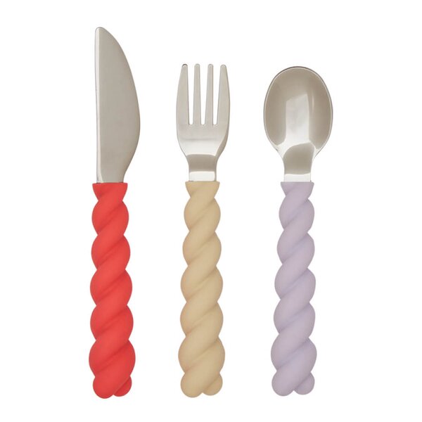Mellow bestikk 14,5 cm 3 deler Lavender/Vanilla/Cherryred