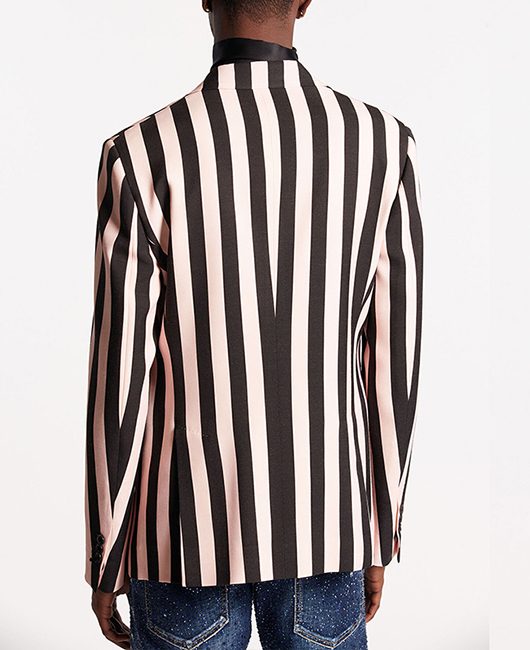 Blazer décontracté à rayures, simple boutonnage, poches et col à revers