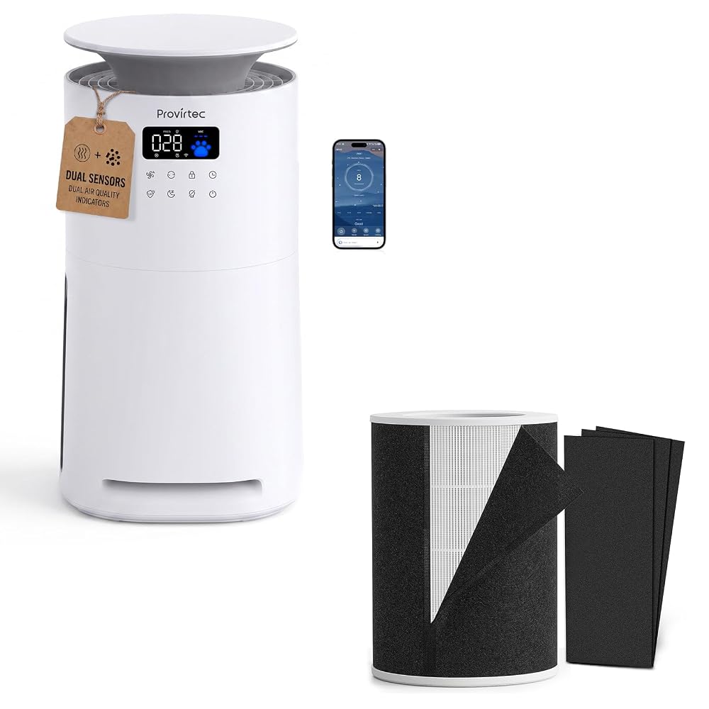 Bundles-2 items: Provirtec Air Purifier for Home Pets + 1 Pack Official Replacement Filter