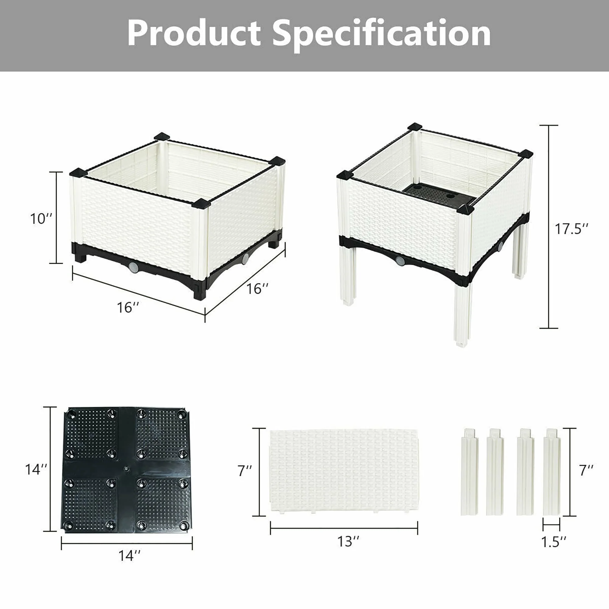 Set of 4 Raised Garden Bed Kits Plastic Elevated Garden Bed Brown + Black