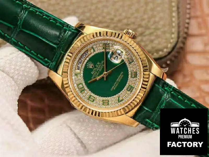 Rolex Day-Date 36mm Green Enamel Diamond Gypsophila Gold dial watch