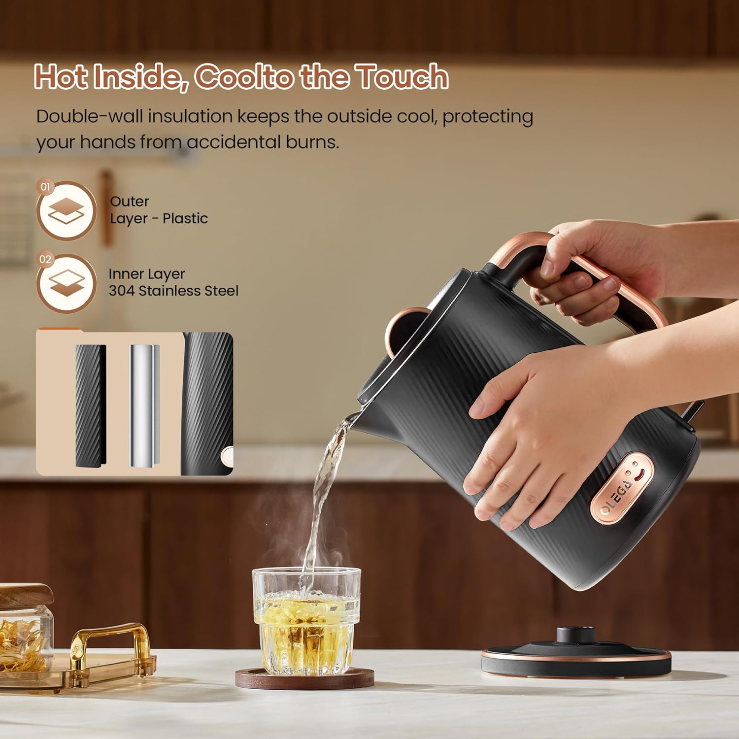 OLEGA Electric Tea Kettle: 1200W Fast Boil Electric Water Kettles 1.5L