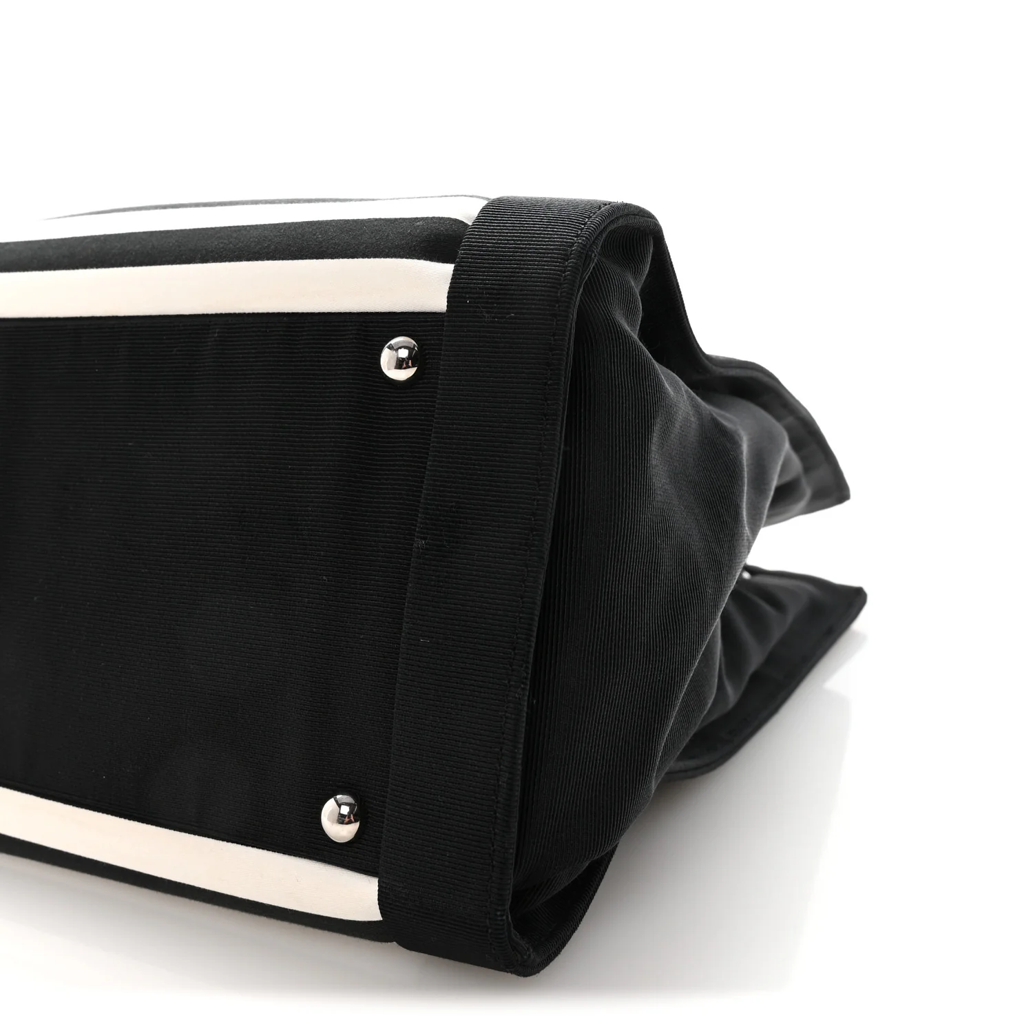 Canvas Grosgrain Striped CC Shopping Tote Black White
