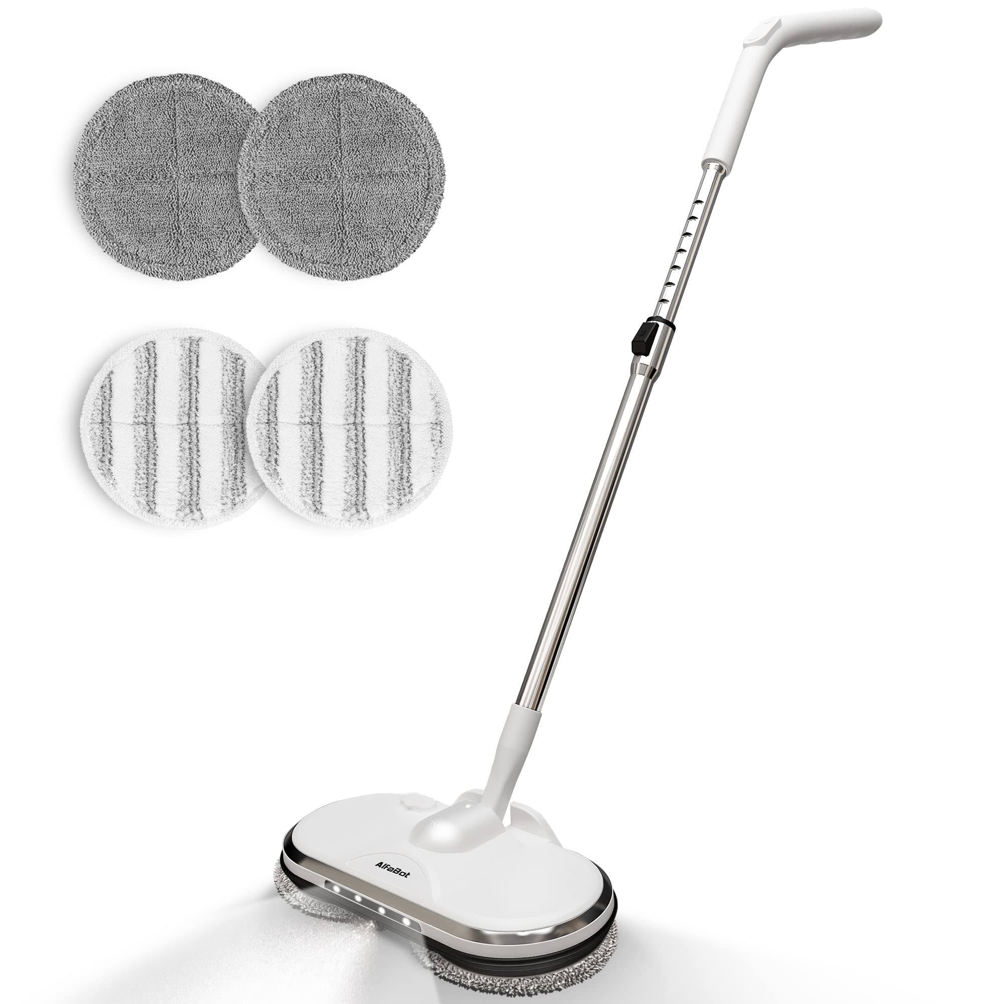Cordless Electric Mops for Floor Cleaning AlfaBot WS-24 Electric Spin Mop Electric Mop with Water Sprayer and LED Headlight Lightweight & Recharge