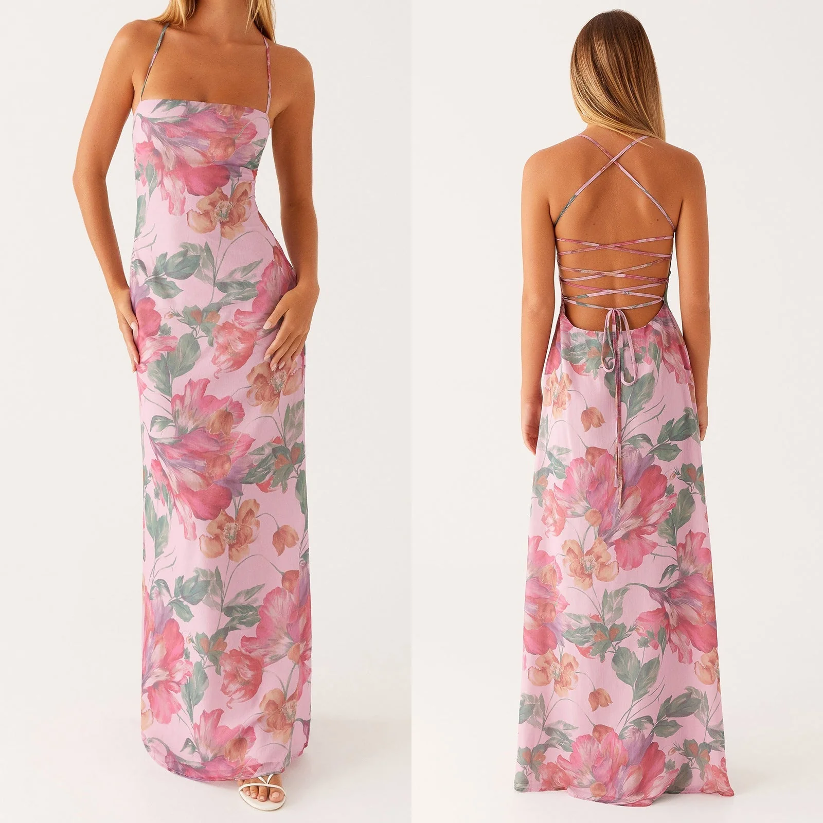 Robe maxi fleurie d'été pour femmes, sans manches, style bohème
