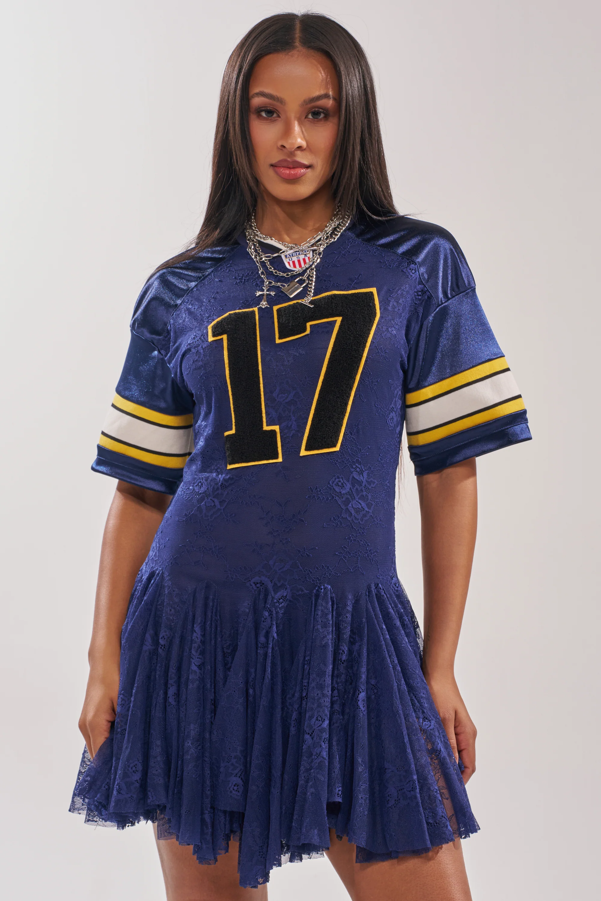 VARSITY BLUES LACE MINI DRESS - Akira Store