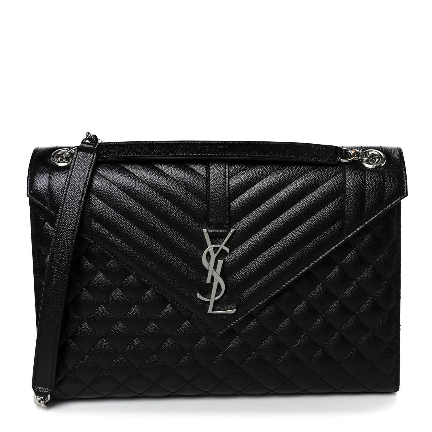 Grain De Poudre Textured Mixed Matelasse Large Triquilt Monogram Satchel Black