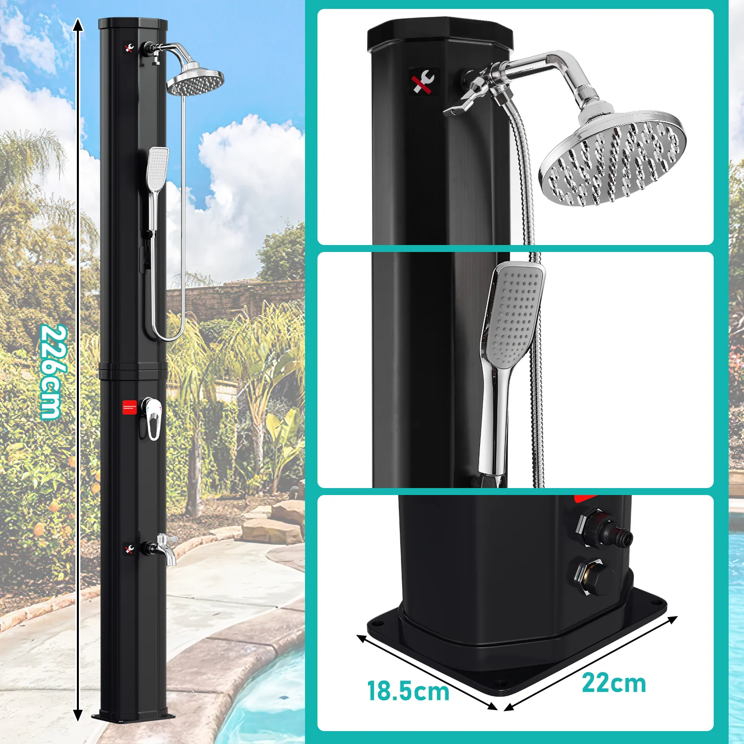 Sonnewelt 60L Solar Shower Tuindouche incl. beschermkap en handdouche