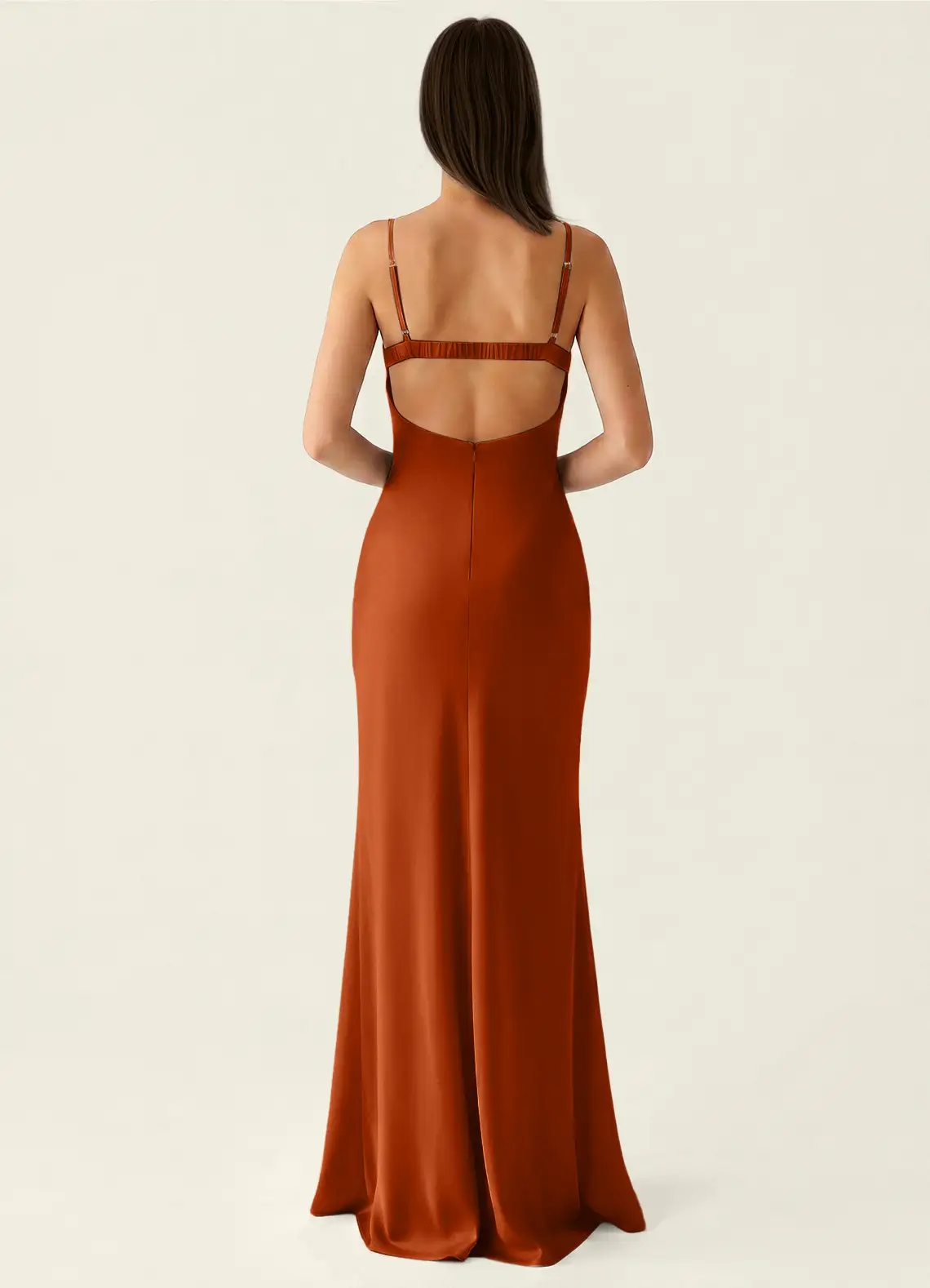 Stasiam Burnt Orange Stain Open Back Party Dress