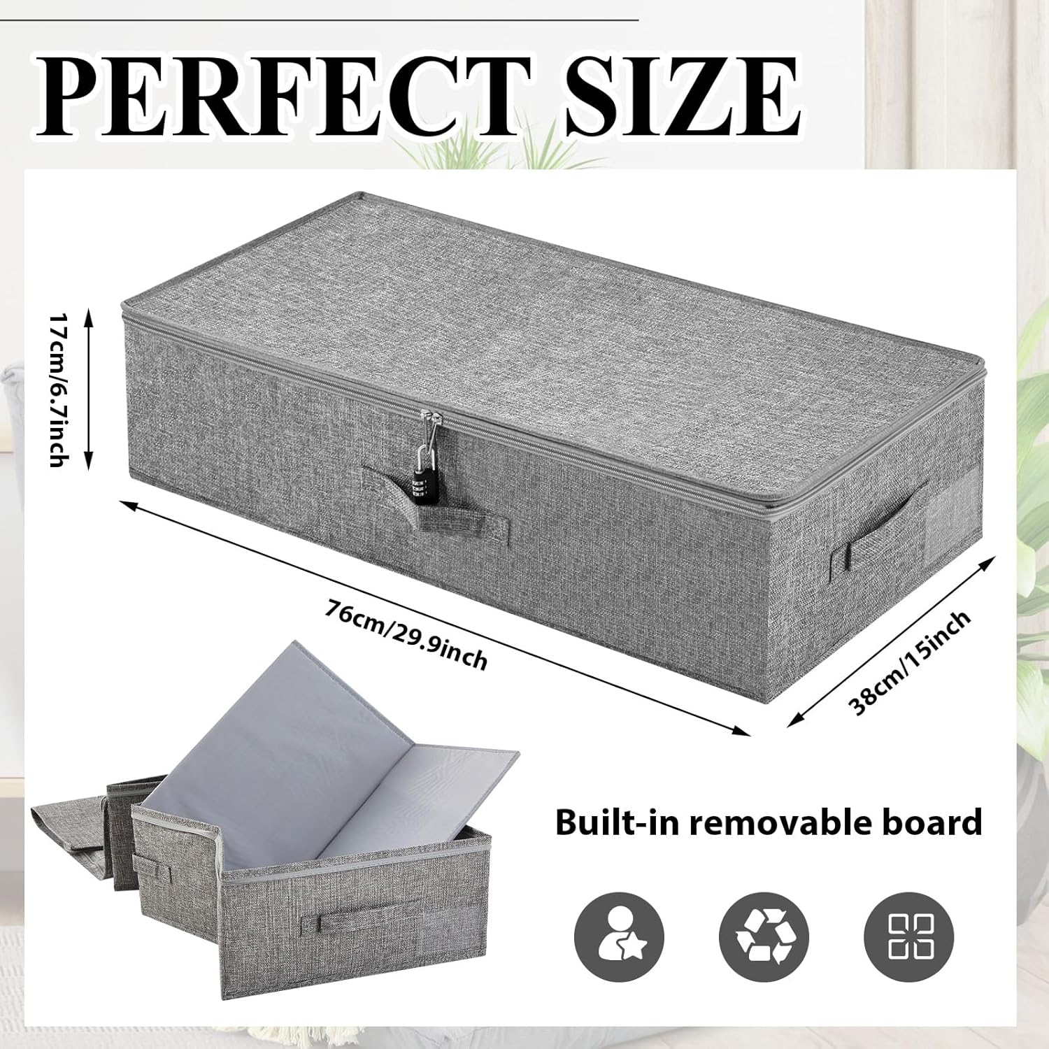Briwooody 29.9 x 15 x 6.7in Discreet Lockable Under Bed Storage Bag, Gray