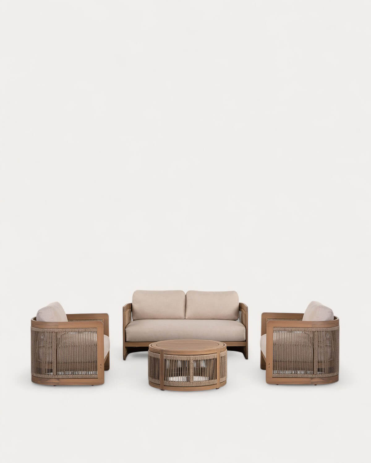 Mares - Set de Jardín con Sofá 2 Plazas, 2 Sillones y Mesa de Centro de Madera de Acacia y Cuerda Mares