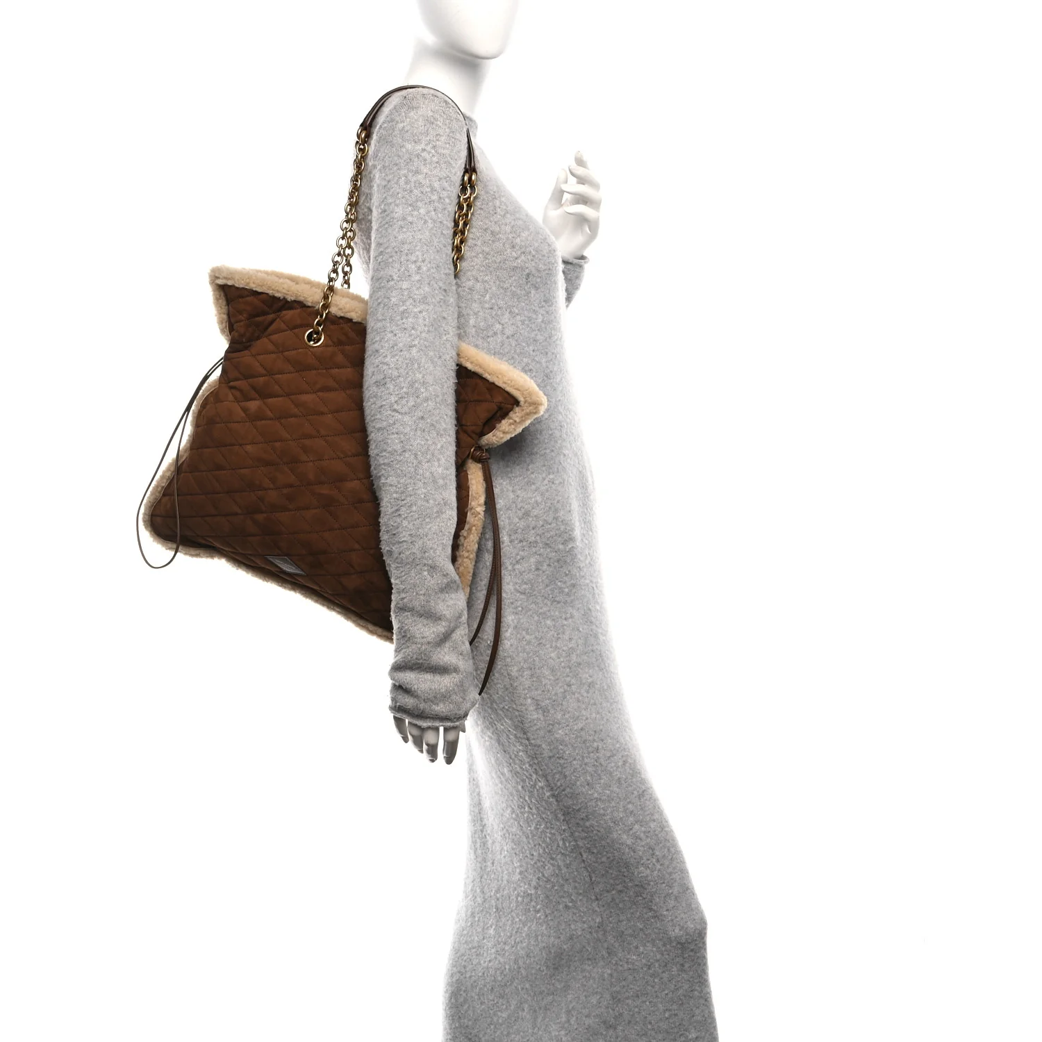 Suede Shearling Quilted Le Pochon Natural Tan