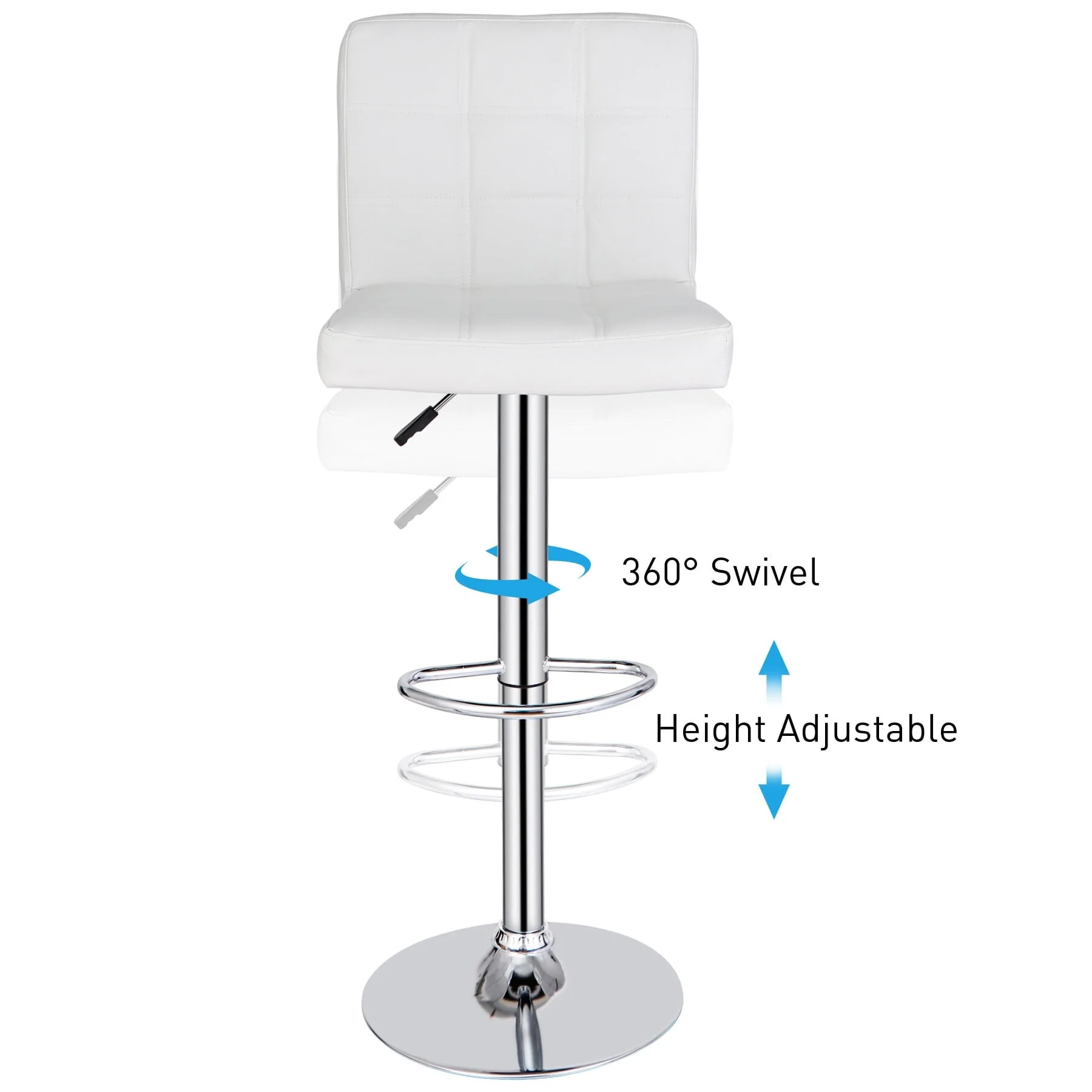 ZenSports Set of 2 Height Adjustable Swivel Bar Stool PU Leather Kitchen Counter Stool W/Back, White(2/Black)