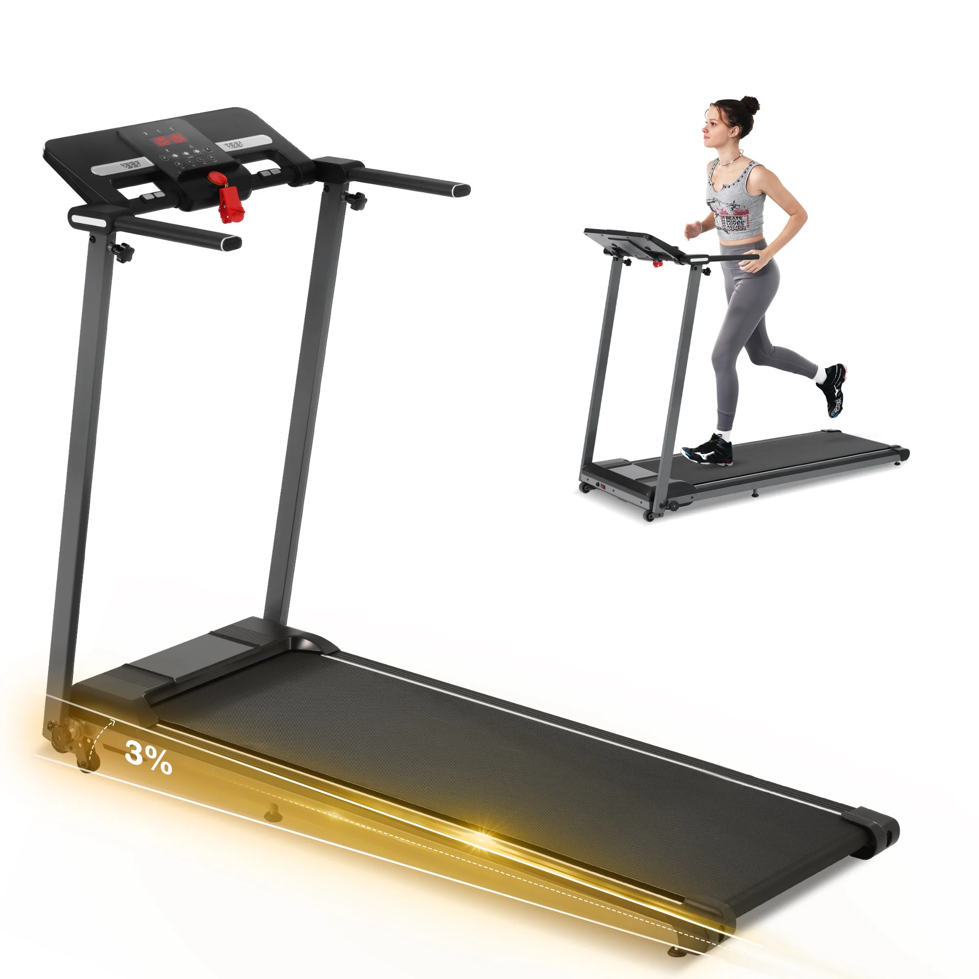 EUROCO 2.5HP Folding Treadmill with 7.5mph Speed, 265 lb Walking Exercise Treadmill with LED Display, 3 - Level Incline and 12 Preset Program for Home Office