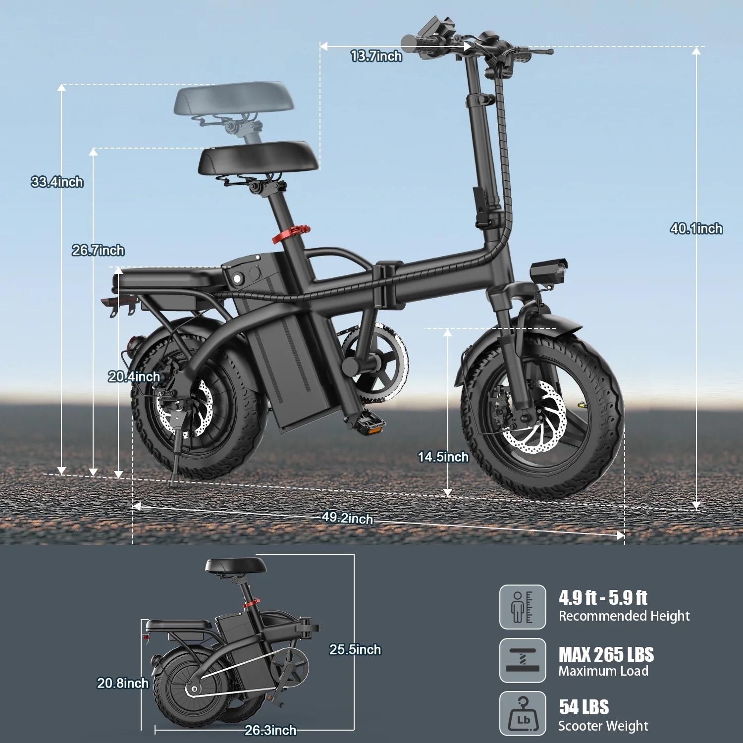 14" Electric Bike with Dual Front Suspension��500W Folding Ebike, Up to 25Miles 20MPH, 48V Removable Lithium-Battery, Stylish 14" Foldable Commuting Electric Bicycle for Women Men - Image 6