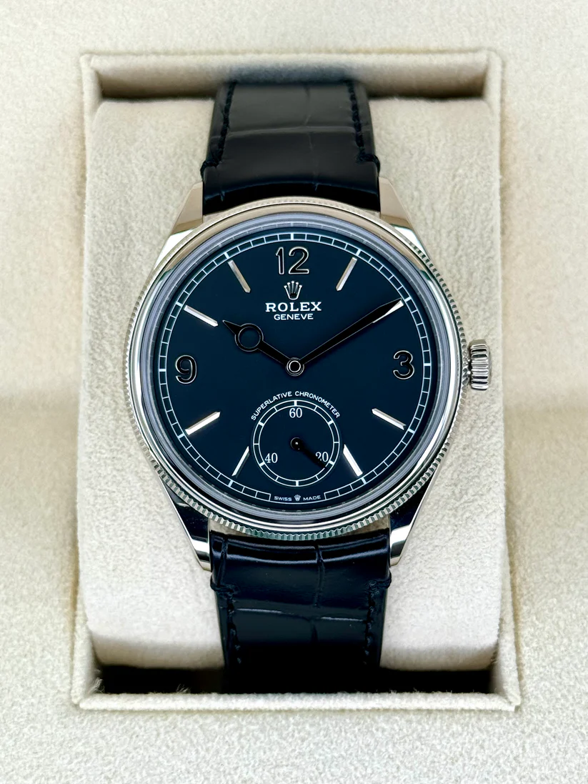 [Super Clone]Rolex 1908 White Gold Black Dial Black Alligator Strap - 52509-0002【Super Clone】