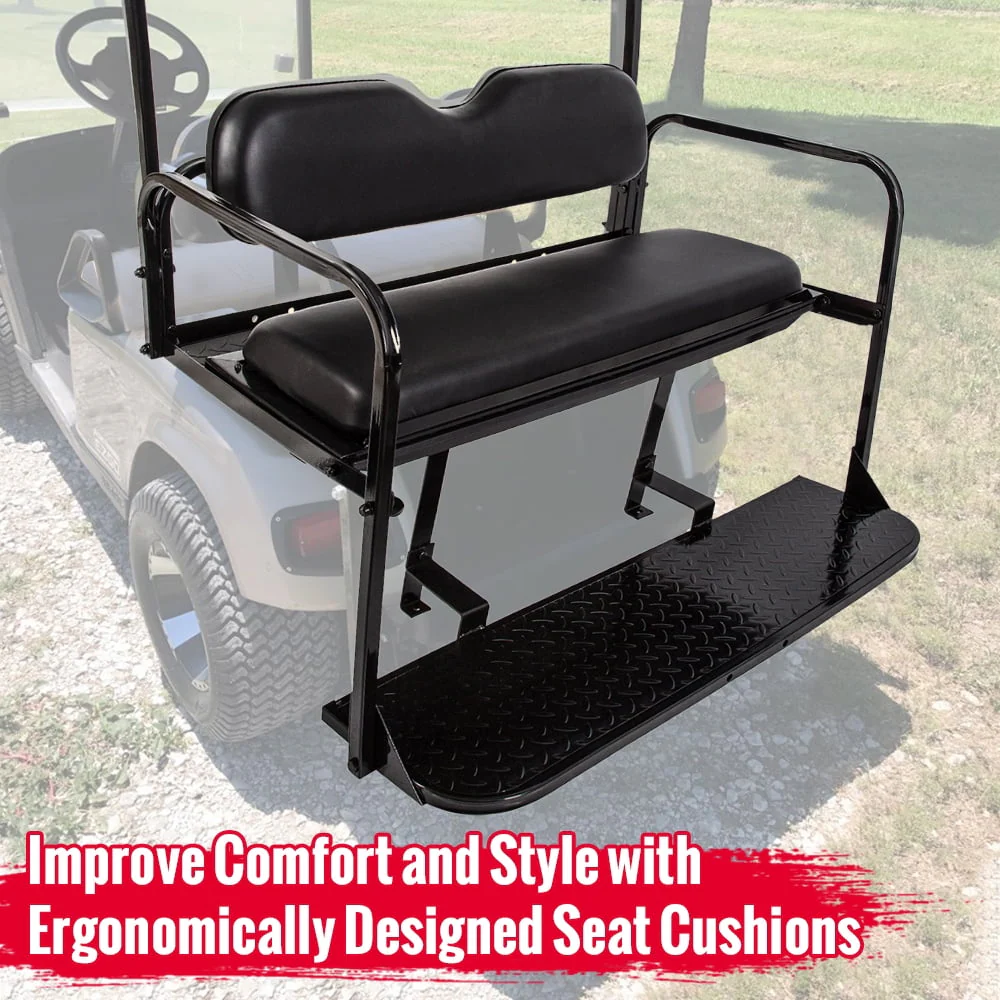 Flip Folding Rear Back Seat Kit Compatible with EZGO TXT Golf Cart | Black Cushions | 1995 Up You Will Receive (2) Packages Image 2