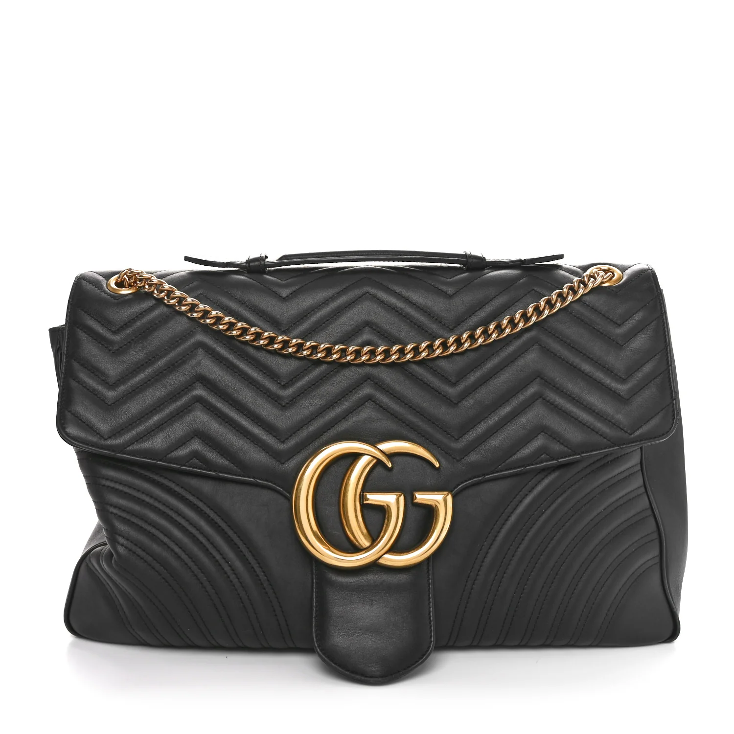 Calfskin Matelasse Maxi GG Marmont Top Handle Shoulder Bag Black