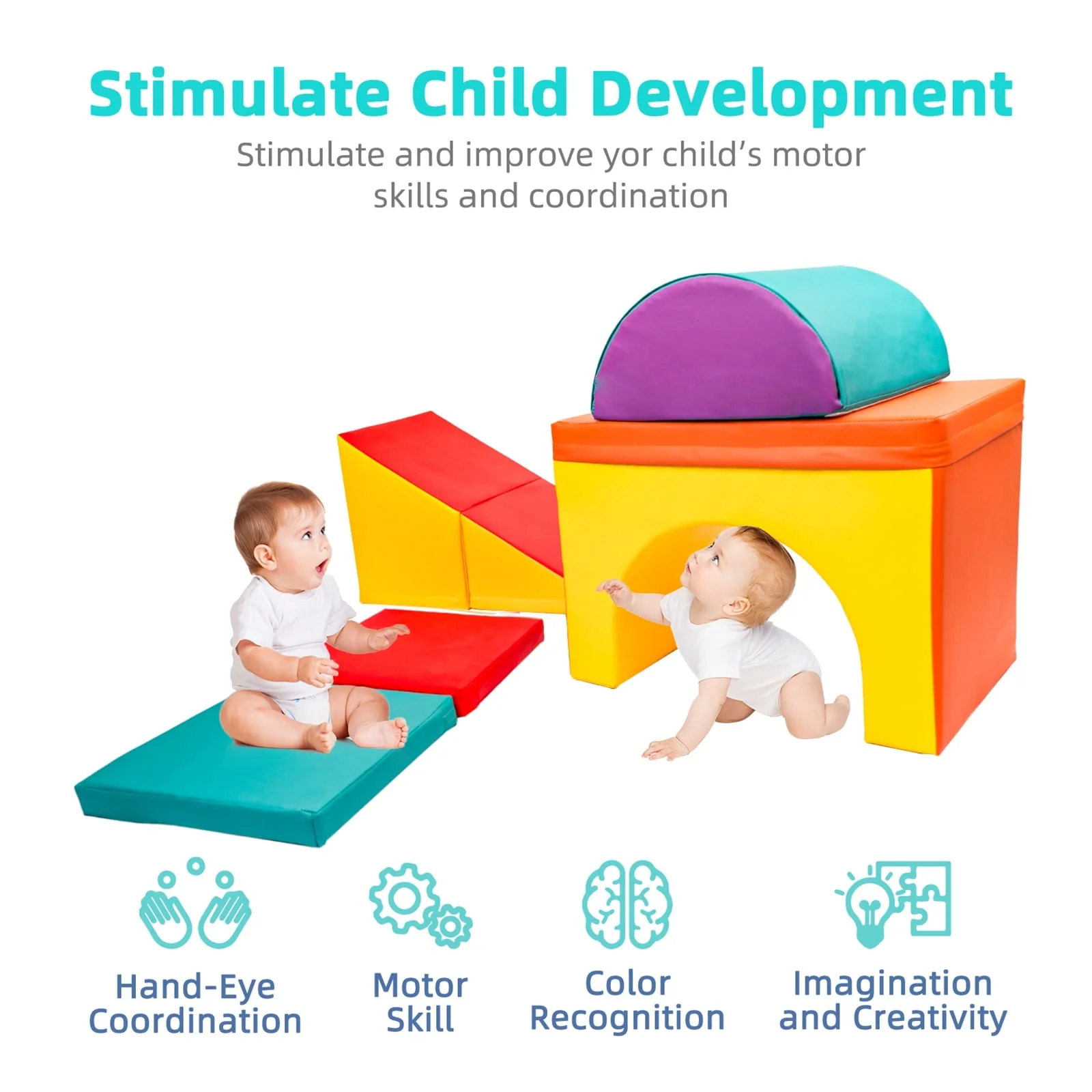 5 PCS Kids Climbing Toys for Toddlers 1-3, Lightweight Couch Kids for Crawling Sliding, Soft Play Equipment Foam Climber Blocks, Indoor Climb and Crawl Activity Playset - Image 4