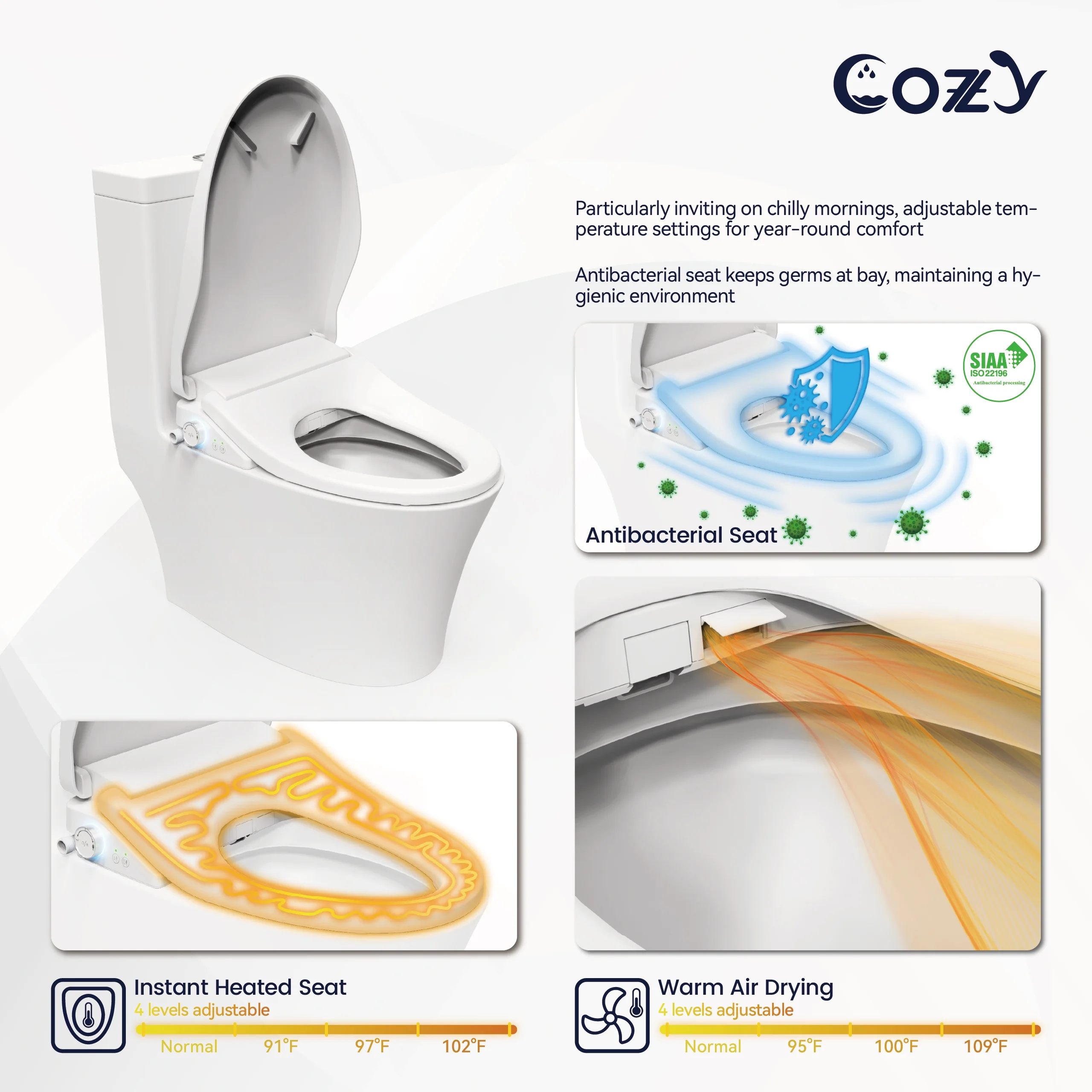 Electric Bidet Toilet Seat, 15.4 x 19.9 Inch, Adjustable Bidet Toilet Seats - Image 7