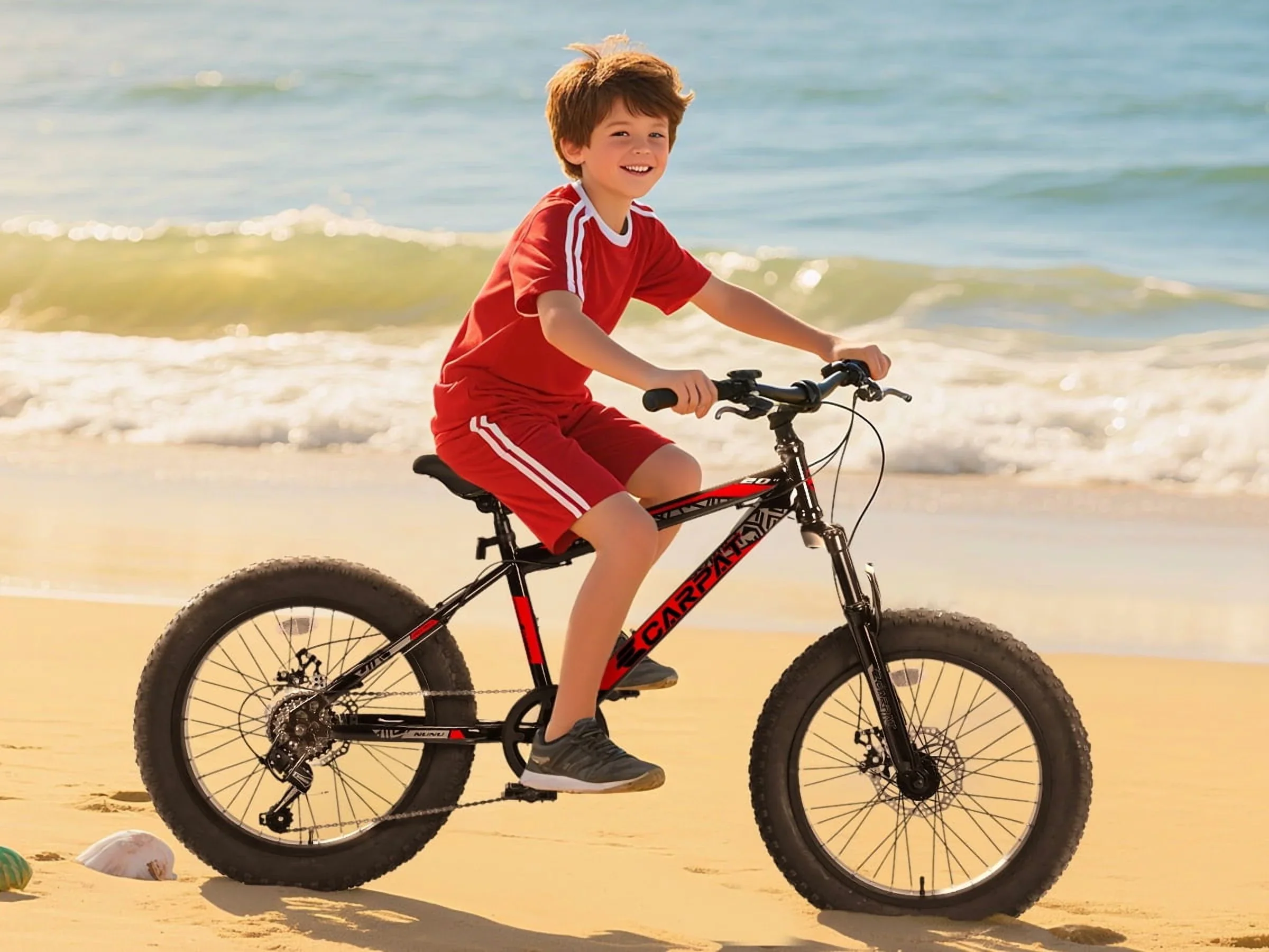 Ecarpat 20 Inch Fat Tire Kids Mountain Bike Shimano 7 Speed Dual Disc Front Suspension Bicycle for Boys Girls.