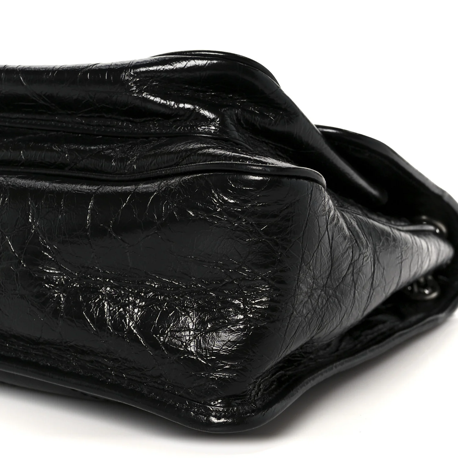 Crinkled Calfskin Matelasse Monogram Large Niki Chain Satchel Black