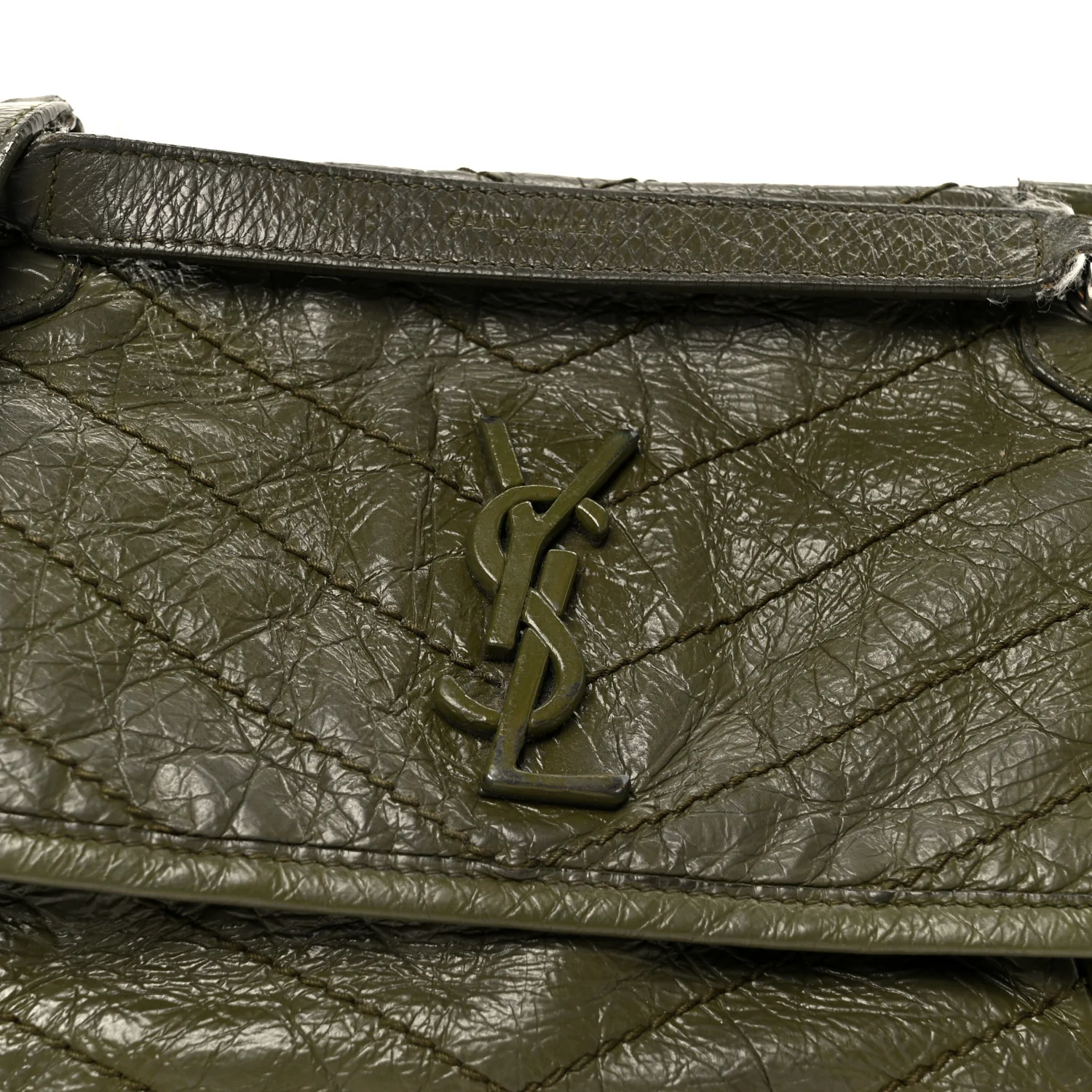 Crinkled Lambskin Matelasse Monogram Baby Niki Chain Satchel Seawood