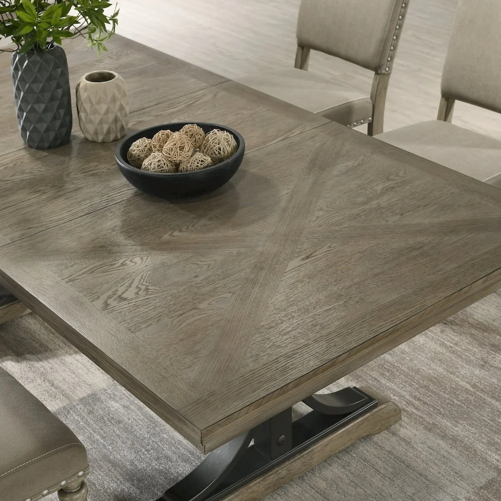 Birmingham Nailhead 6 - Piece Table with Nail Head Bench Dining Set, Driftwood