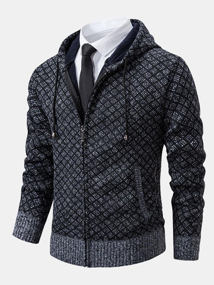 Pull à capuche zippé à motif losanges