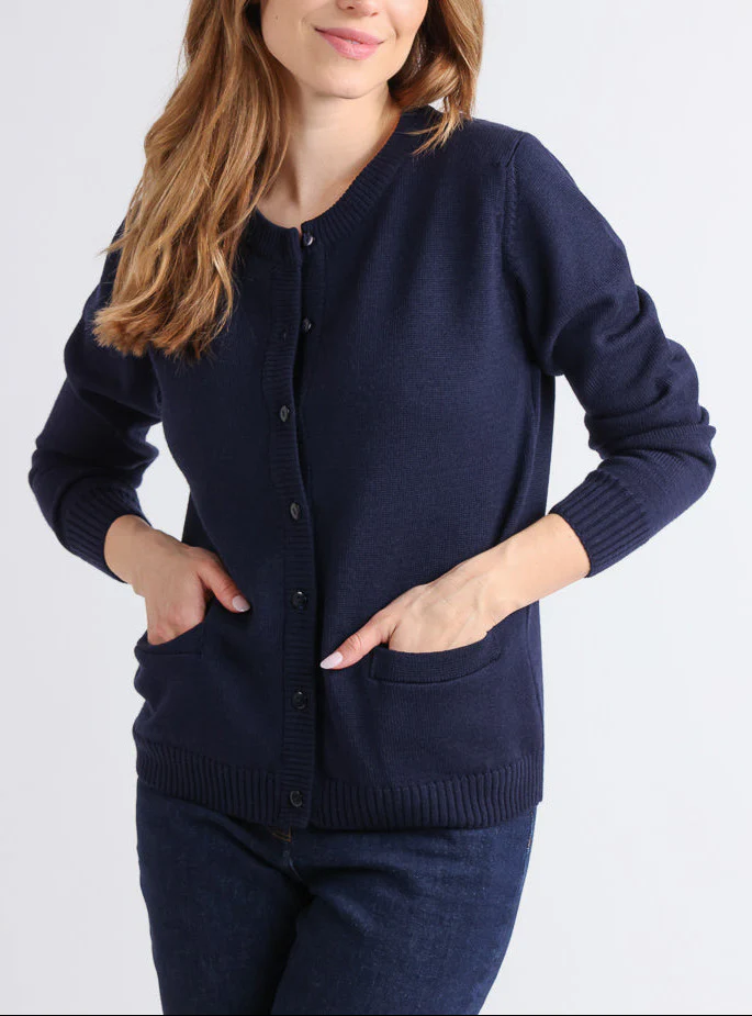 Cardigan femme en laine jersey épais Bleu Marine