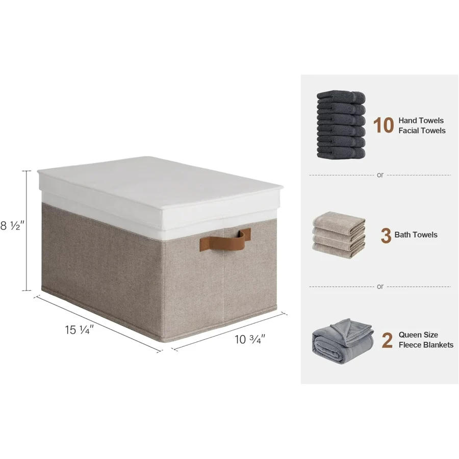 Large Storage Bins With Lids, Decorative Storage Boxes With Lid And Pu Handles, Foldable Storage Baskets For Closet, Shelves, Stackable, Brown