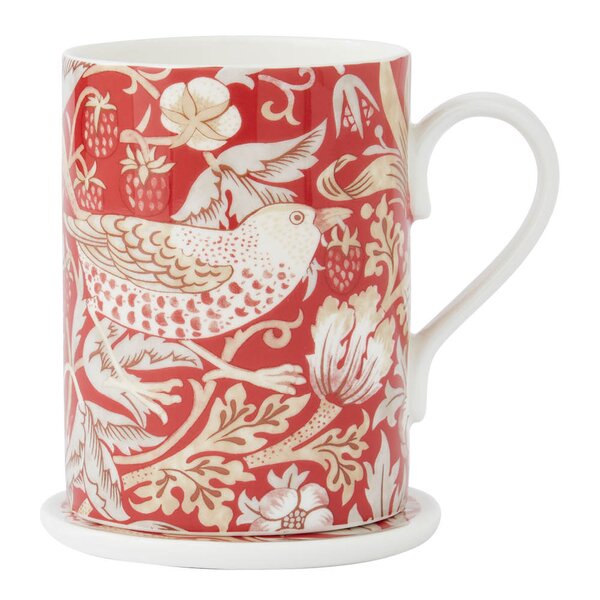 Morris & Co kopp og coaster-sett Strawberry Thief Indian Red