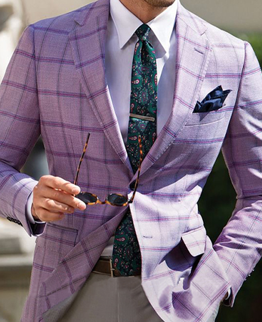 Blazer à carreaux à revers cranté et poche poitrine, deux boutons