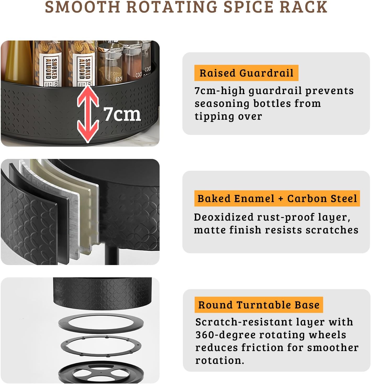 Rotating Spice Rack with Paper Towel Holder, Black