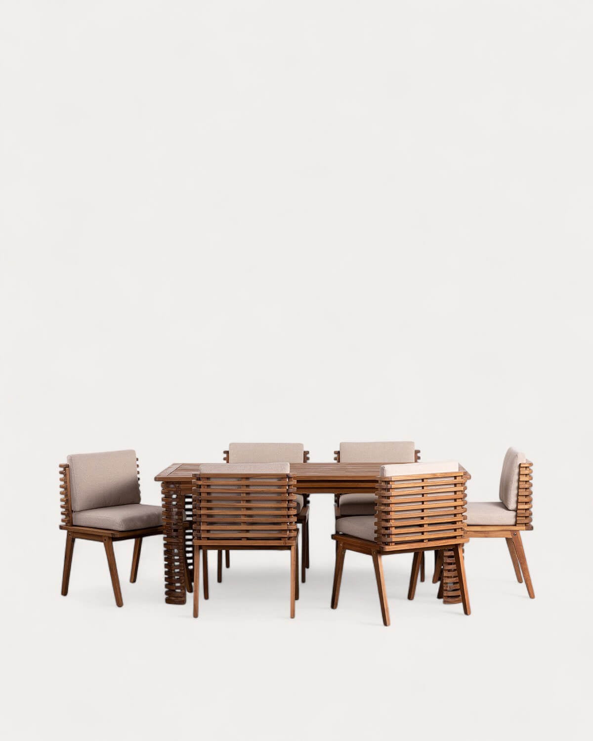 Hazan - Set de Mesa Rectangular (180x90 cm) y 6 Sillas de Madera de Acacia y Tela de Exterior Hazan