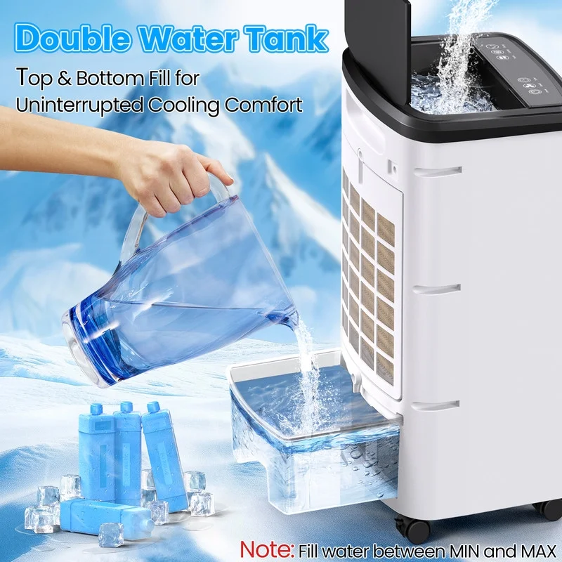 Windowless Air Conditioners, 4 In 1 Portable Swamp Cooler with 2 Water Tanks, Room Air Conditioner with 4 Ice Packs, Remote, 12H Timer, 3 Speeds 4 Modes, Ductless Cooler for Indoor Home Office - Image 7