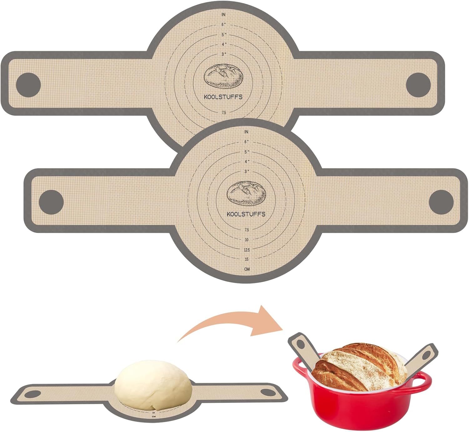 Koolstoffs Sourdough Silicone Bread Sling for Dutch Oven, 2 Pack