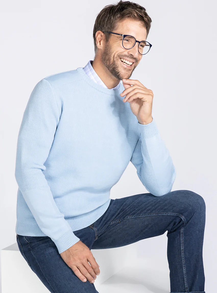Pull col rond homme en laine bleu ciel