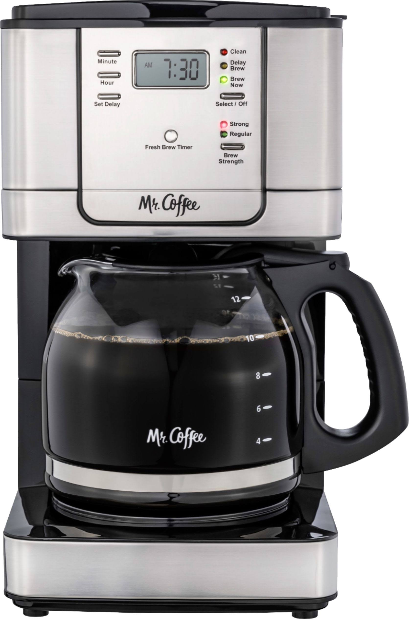 Mr. Coffee - 12-Cup Programmable Coffee Maker with Strong Brew Selector - Stainless Steel