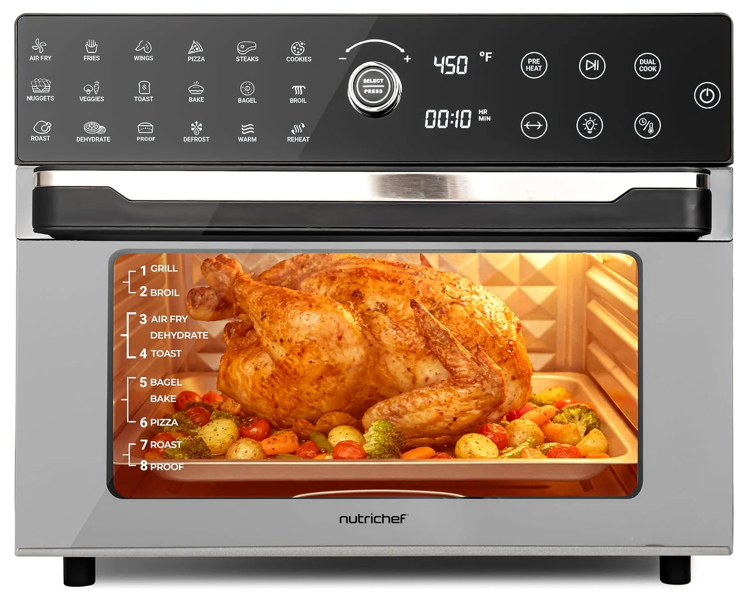 NutriChef 32 Quart Air Fryer & Oven | Digital Airfryer with 20 Presets, Dual Cook, Rotisserie, Bake & More | Multi-Function Convection Countertop Oven | Large Capacity | 18 x 17 x 14 | Stainless Steel