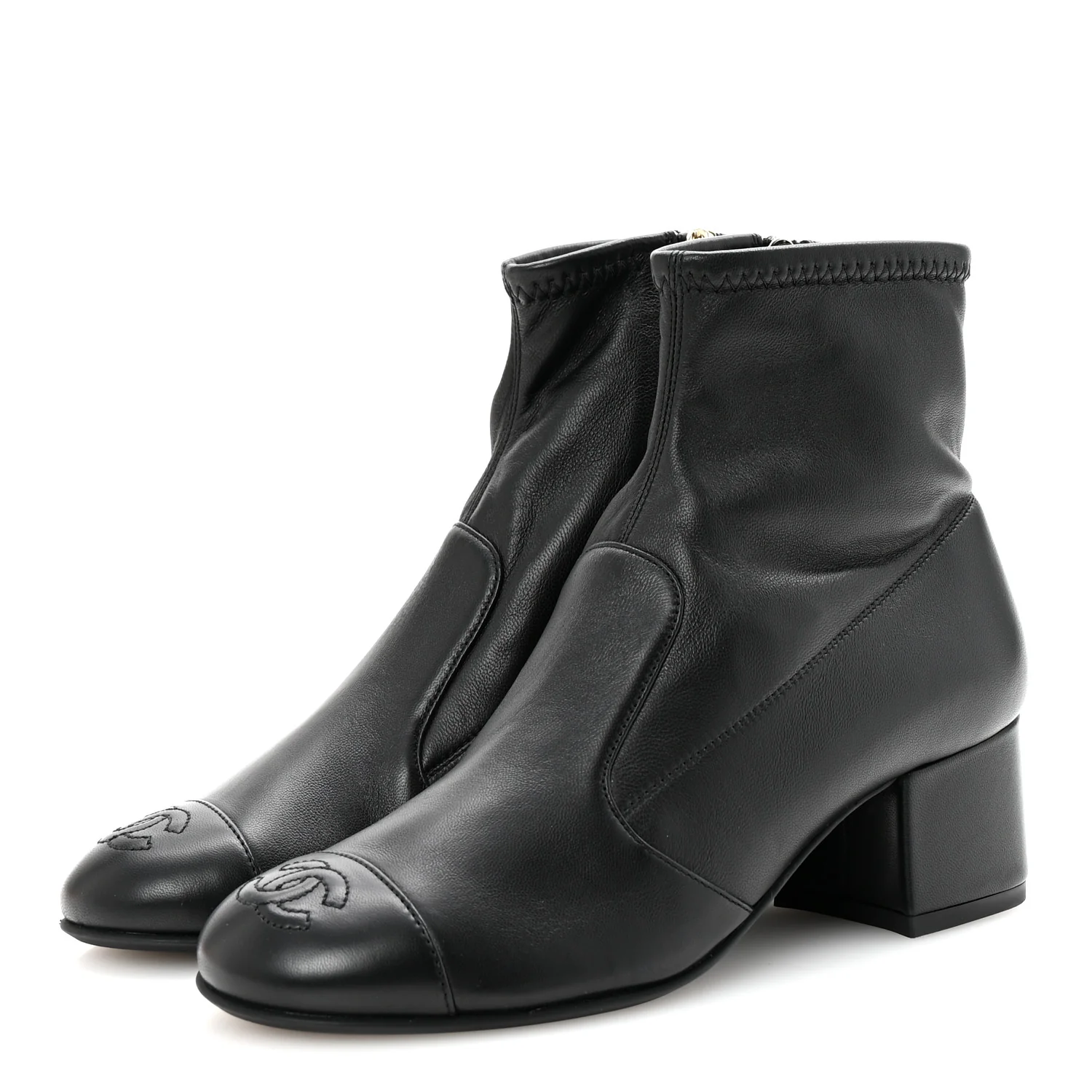 Stretch Lambskin Cap Toe CC Short Boots 35 Black