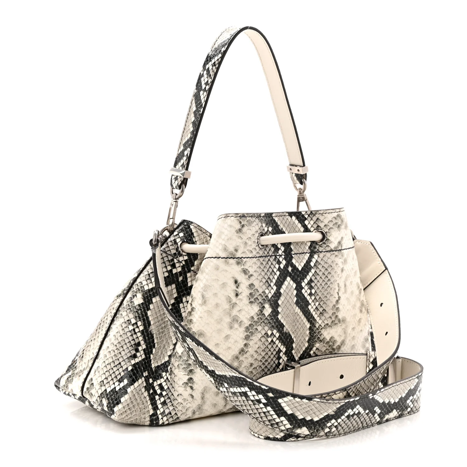 Calfskin Snakeskin Embossed Cinch M Bucket Bag Neutral